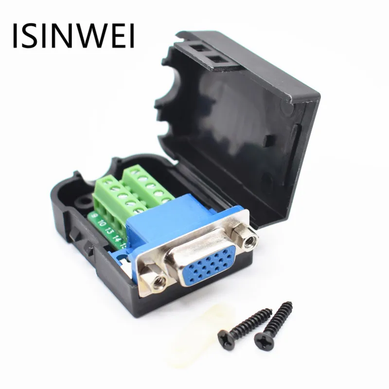 

15 pin DB15 Female Nut Adapter Connector D-SUB VGA Terminal with Plastic Cover 3+6 Data Cable