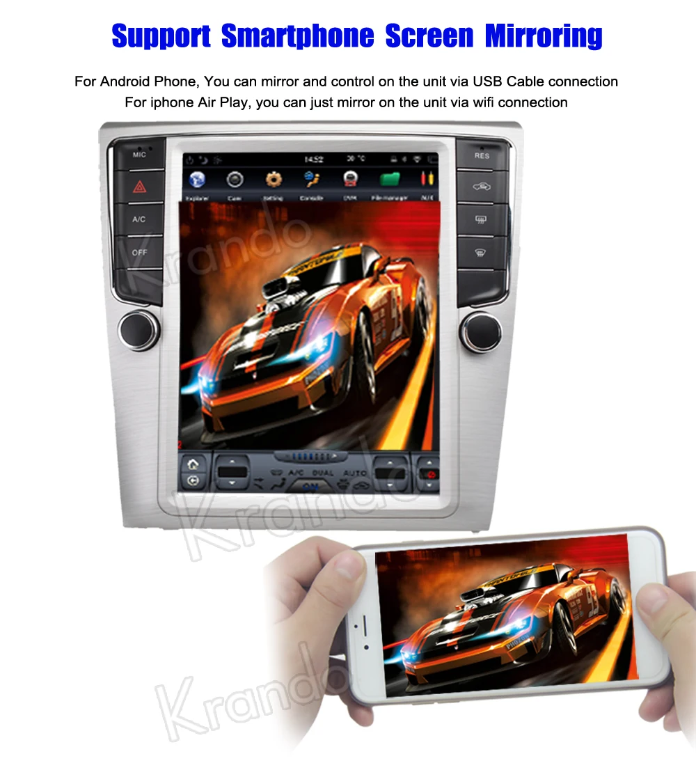 Perfect Krando Android 8.1 10.4" Tesla Vertical touch screen car audio radio for VW for Volkswagen Magotan cc 2009-2015 navigation 4