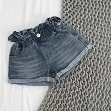 Новинка года, летние однотонные джинсовые шорты для маленьких девочек милые джинсовые шорты для маленьких детей, 6 шт./партия