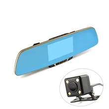 Anytek T6 1080P HD Blue Rearview Mirror Car Video Recorder DVR Dash Camcorder Double Lens Dual Camera 4.3 Inch