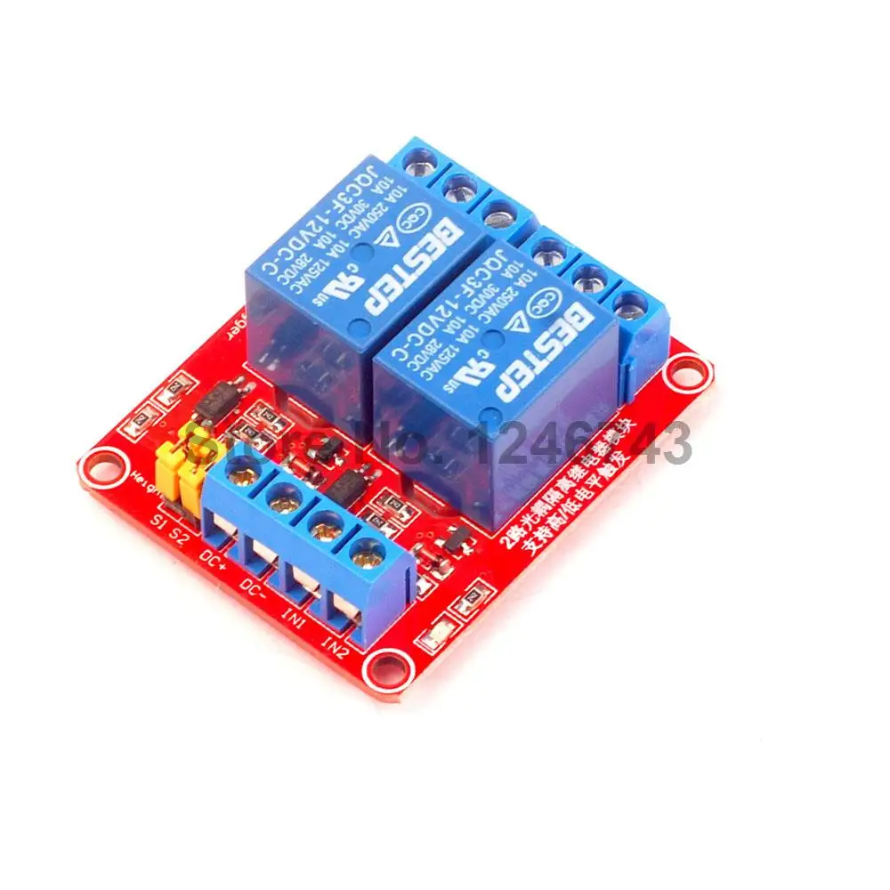 

1PCS 12V 2 Channel Relay Module with High and Low Voltage Trigger Solered with Terminal Block
