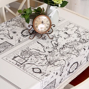 

World Map Navigation Route Table Cloth European Nordic Retro Home Decorative Table Cloth Good Quality Linen Cotton Tablecloth