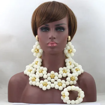 

Romantic Beads Jewelry Set Huge Flowers Balls Nigerian Wedding Party Women Christmas Gift Necklace Sets Free Shipping ABL511