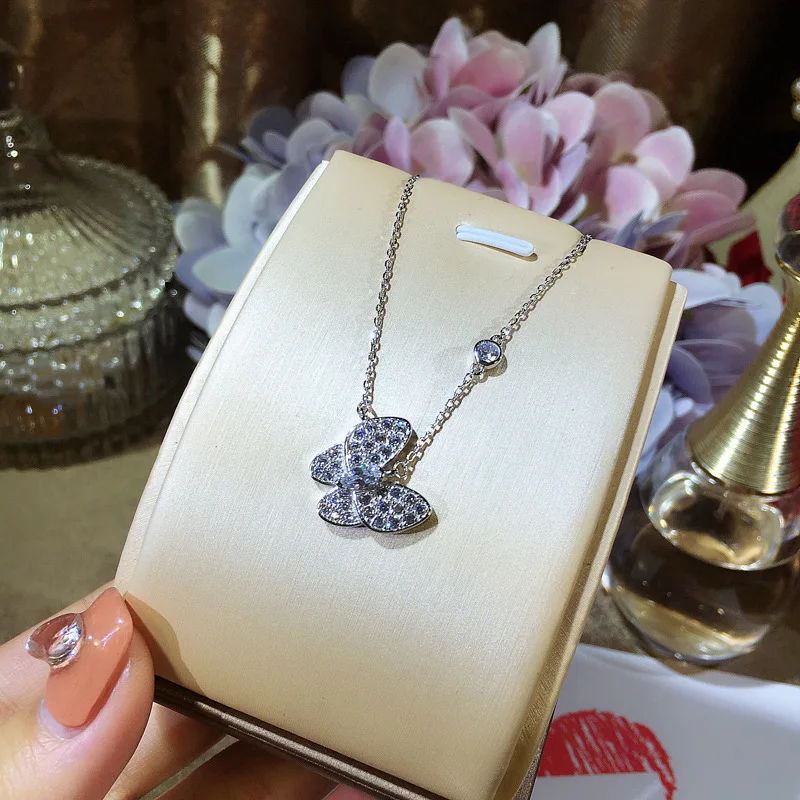 Новое поступление, модное женское циркониевое ожерелье с бабочкой, подлинное 925 пробы серебряное звено, элегантное ожерелье-чокер - Окраска металла: Silver
