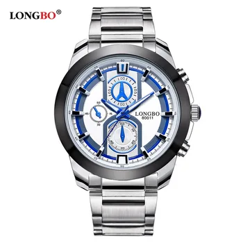 

Longbo Military Men Full Stainless Steel Band Sports Quartz Business Watches Dial Clock For Male Leisure Watch Relogio Masculino