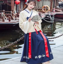 Chinese Traditional Hanfu heavy industry embroidered double cross collar Top jacket +Skirt cantonese Yue embroidered dress suits Chinese Traditional Hanfu heavy industry embroidered double cross collar Top jacket +Skirt cantonese Yue embroidered dress suits