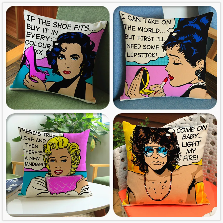 

Cotton Linen Modern Pop Art Sexy Girl Zara Women emoji pillow Cushion Office Sofa Nap Throw Pillows Decorative cojines 45*45cm