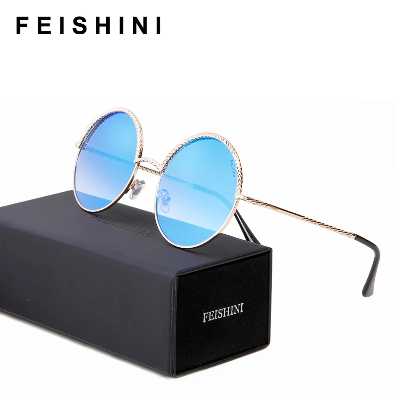 Солнцезащитные очки FEISHINI зеркальные круглые для мужчин и женщин модные