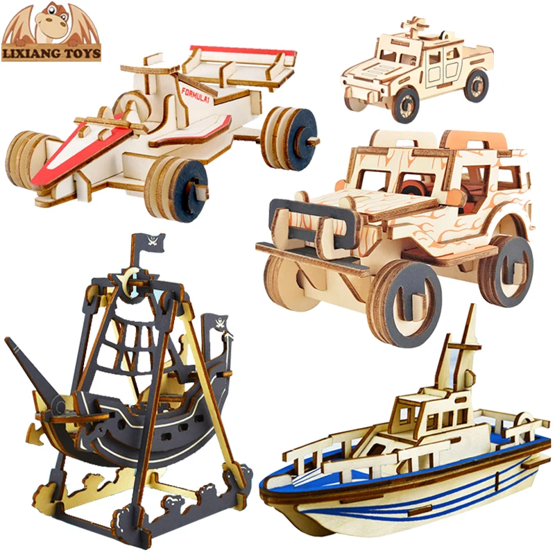 DIY Military Series Wood Block Educational Toy Real Life Car Pirate Ship Wooden Building Blocks Sensory Toy For Children Gift
