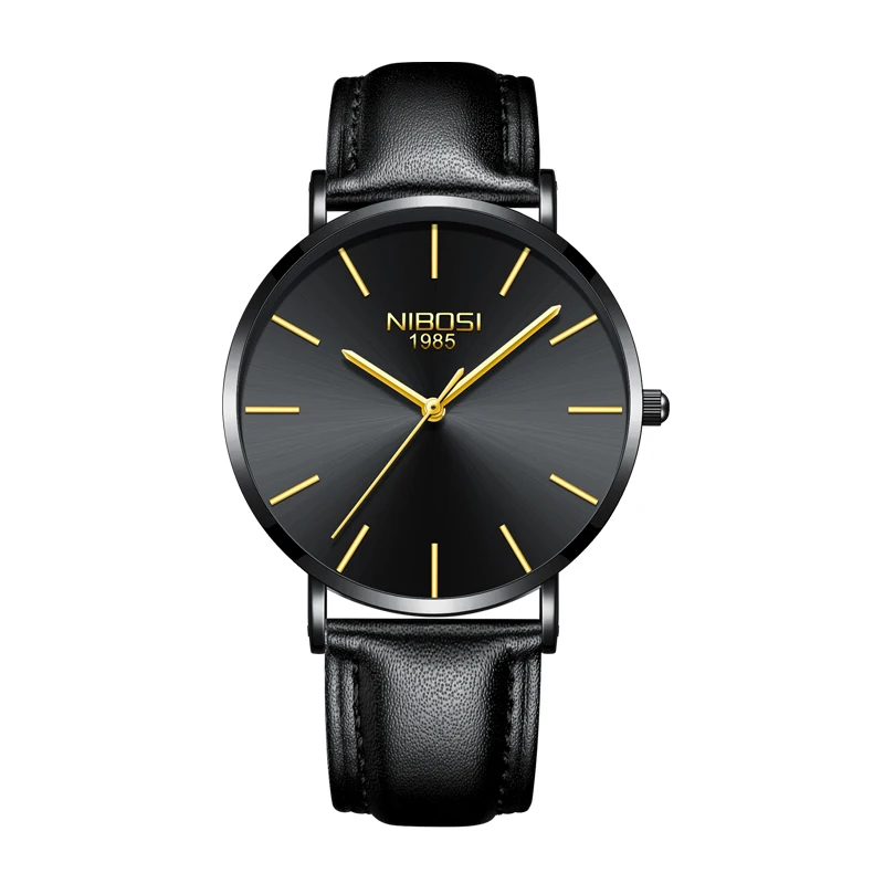 

Fashion Simple Stylish Luxury brand NIBOSI Watches Men Stainless Steel Mesh Strap Thin Dial Clock Man Casual Quartz-watch Black