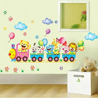 Милые Животные наклейки на стену поезд Наклейка Виниловая искусство Дети Детская комната мультфильм Декор домашний декор