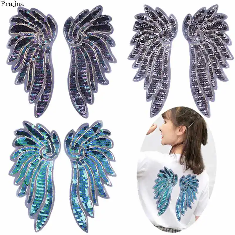 

Prajna New Angel Wings Sequined Patches Blue Black Colorful Wings DIY Sew On Patch For Clothing Applique Women T-shirts Jackets