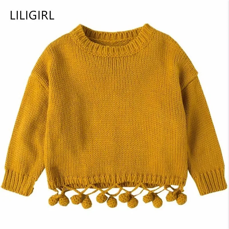 

LILIGIRL Toddlers Girls Sweaters Tassel Pompon Kids Autumn Clothes 2019 New Winter Baby Girl Knitted Pullovers Sweater 3 Color