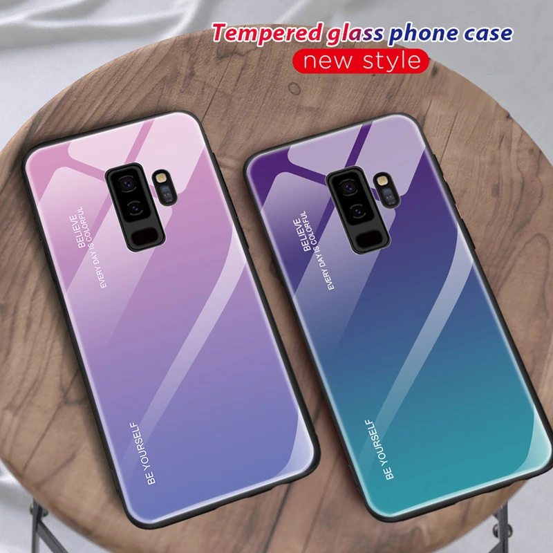 Чехол из закаленного стекла с градиентом для Samsung Galaxy A7 A8 A6 Plus 2018 J8 J4 J6 S9 S8 Note 8 9 S10 S10e