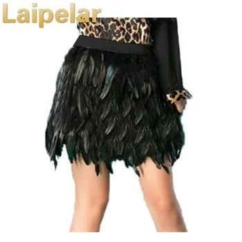 

New Fashion Dance Peacock Feathers Mini Skirts Women Girls Black Contrast Color Elastic Waist Skirts Double Layer Fabric Lining
