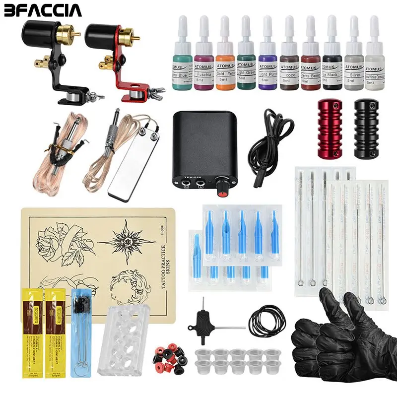 

Bfaccia Complete Tattoo Kits 2 Tattoo Machines Gun Ink Set Power Supply Grips Body Art Tools Set Tattoo Permanent Makeup Sets