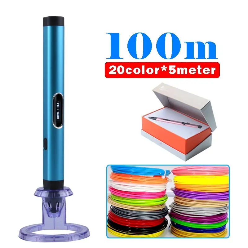 

3D pen+100meter(20colors) ABS filament 3D printing pen with oled display 5V 2A usb line hight quality cool style diy drawing pen