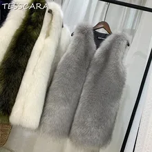 TESSCARA/осенне-зимняя женская длинная пушистая куртка из искусственного меха, жилет, Женская высококачественная искусственная верхняя одежда и пальто, большие размеры XS-3XL