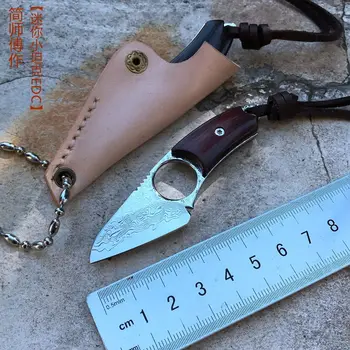 

Mini Damascus Steel Fixed Knife Wooden Handle VG10 High Hardness Straight Knife Outdoor Survival Hunting Tool Collection Gifts