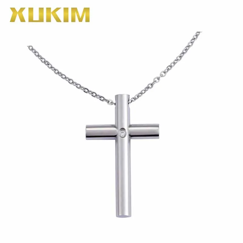 Религиозный кулон Xukim крест из нержавеющей стали с кубическим камнем ожерелье
