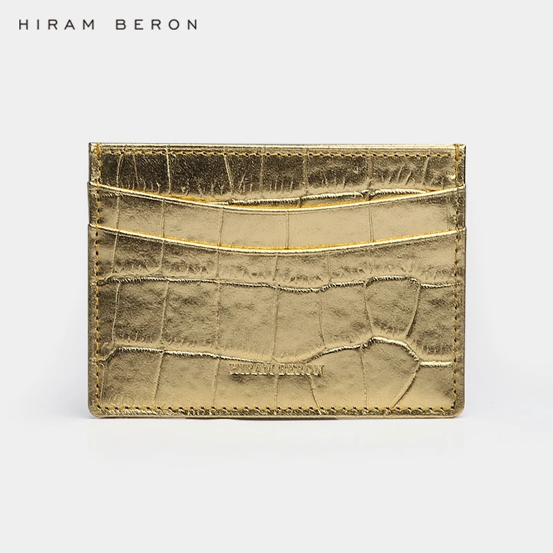 

Hiram Beron CUSTOM NAME SERVICE mens credit card holder bag Italian cow leather with embossed crocodile pattern dropship