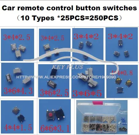 Car Remote Types 10 types 25pcs tactile push button switch micro switch Car Remote Types 10 types 25pcs tactile push button switch micro switch