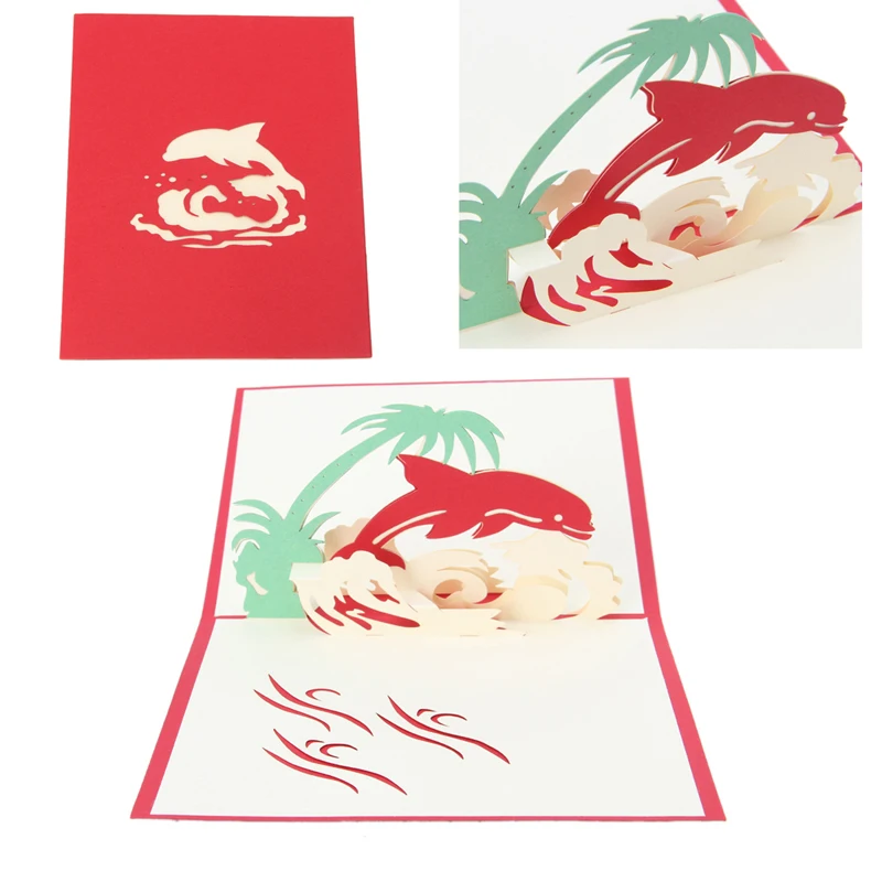 3d dolphin greeting card pop up paper cut postcard
