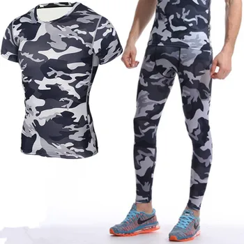 

Mens Sports Running Set Compression T-Shirt + Pants Skin-Tight Short Sleeves Fitness Training Clothes Gym Suits