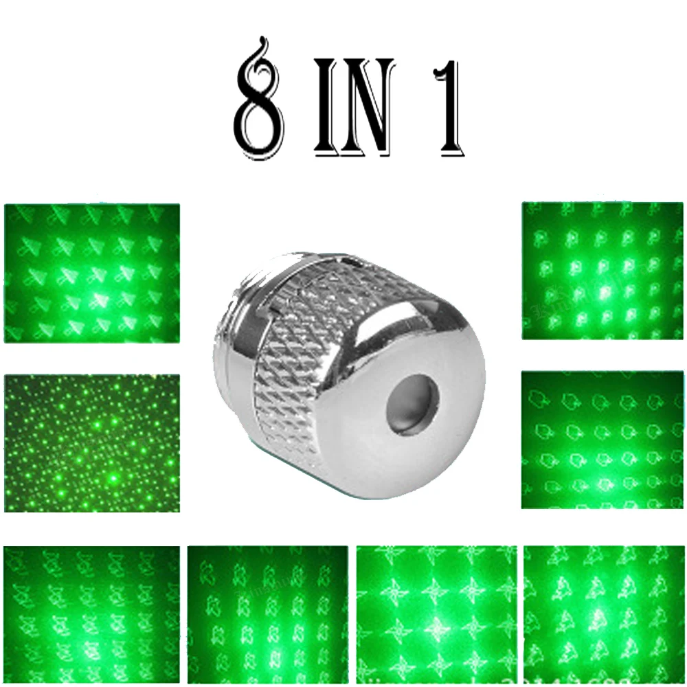 Зеленая лазерная крышка 8 в 1 лазерной крышки указателей конвертер фонарика головы лазеры мощное устройство Регулируемый фокус лазер со звездой
