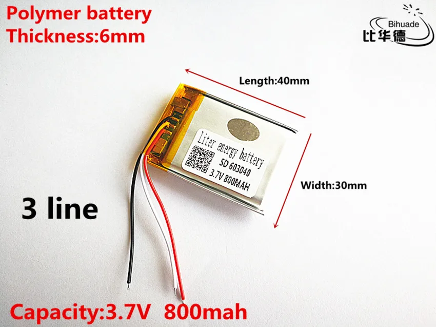 3 линии хорошего качества 3,7 в, 800 мАч, 603040 полимерный литий-ионный/литий-ионный аккумулятор для игрушек, POWER BANK, gps, mp3, mp4