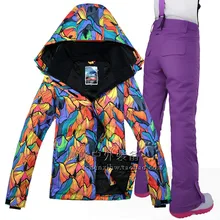 GSOU Снежный женский лыжный костюм ветрозащитная Водонепроницаемая дышащая Лыжная Сноубордическая куртка брюки супер теплая уличная спортивная одежда комплект одежды