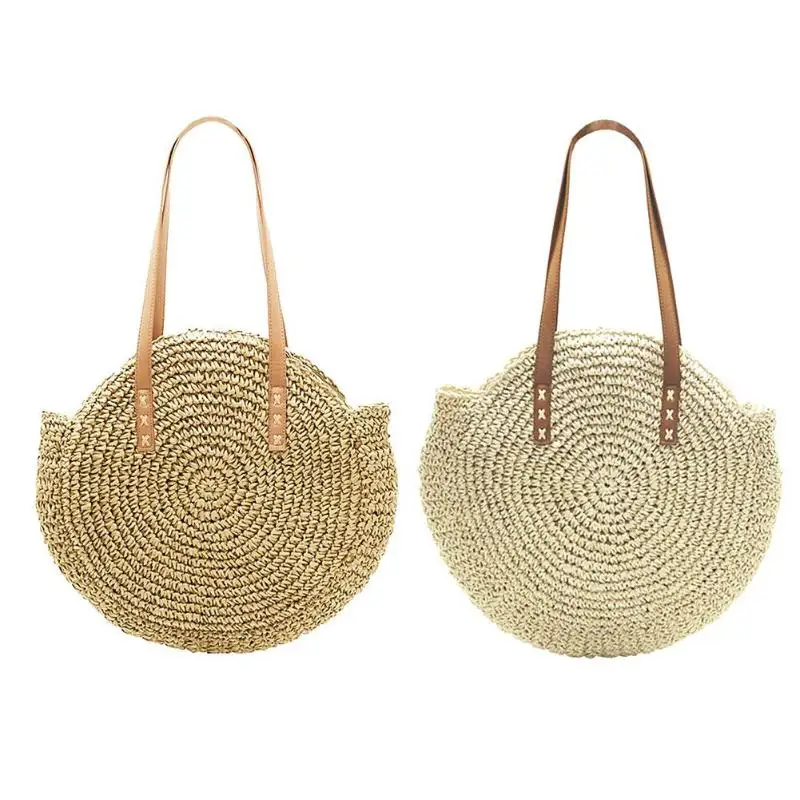 

Portable Natural Ladies Tote Large Handbag Handwoven Big Straw Bag Round Popularity Straw Women Shoulder Bag Beach Holiday BagZ0