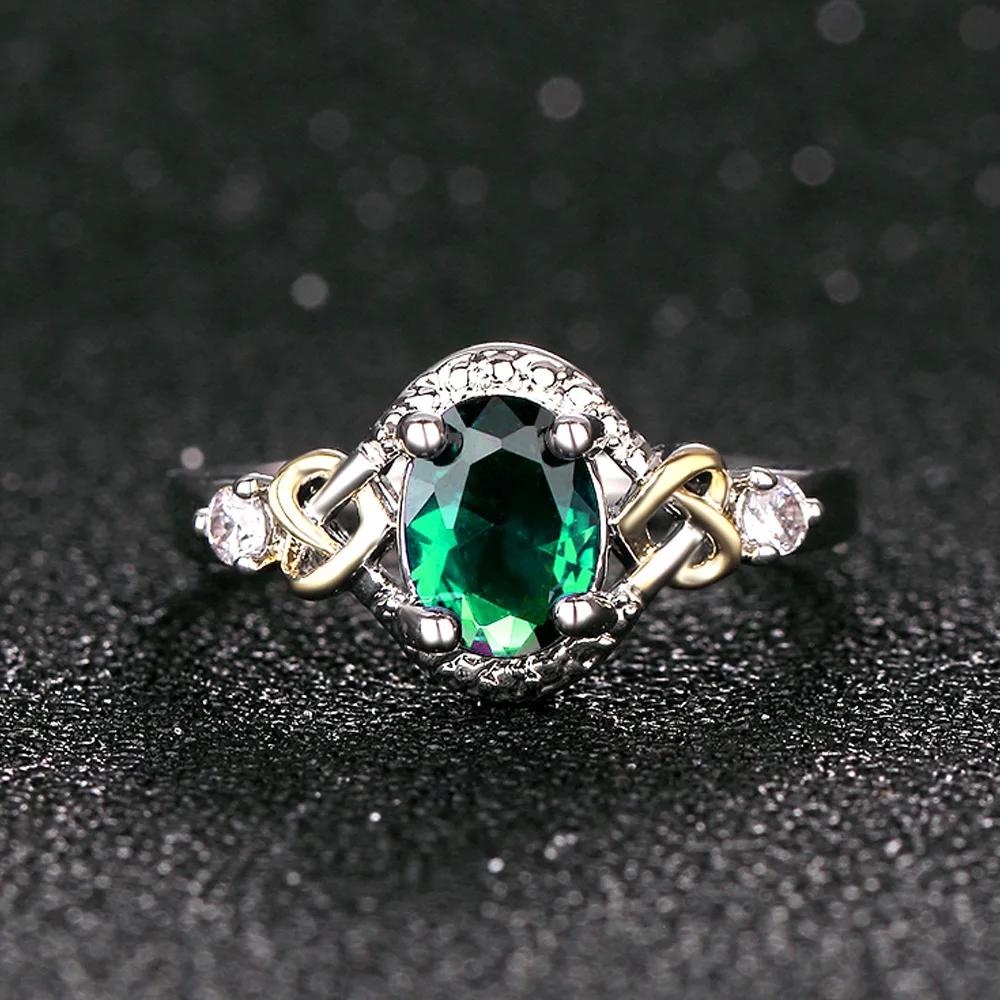 Oval Green 2.0ct CZ Crystals wedding rings for women Micro Paved AAA