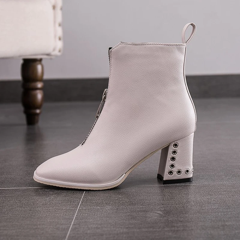 

2018 Spring And Autumn Zipper Rubber Boots Winter Ankle Boots Women Shoes Autumn Square Heel Female Footwear