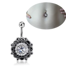 Hot Sexy Retro Flower Crystal Navel Belly Button Ring Bar Body Piercing Jewelry 6XME 7EEG BDNY