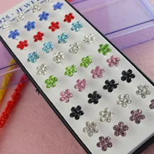 SHUANGR 10 цветов красочные кубического циркония цветок серьги гвоздики серебряный цвет ювелирные изделия для женщин 20 пар/лот