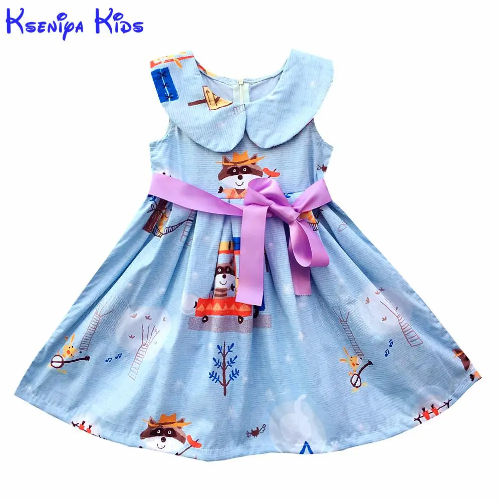 

kseniya kids 2017Summer Girls Dresses Cotton Casual Children Clothing Sleeveless Baby Girl Clothes For Girls Bow O-neck Clothing