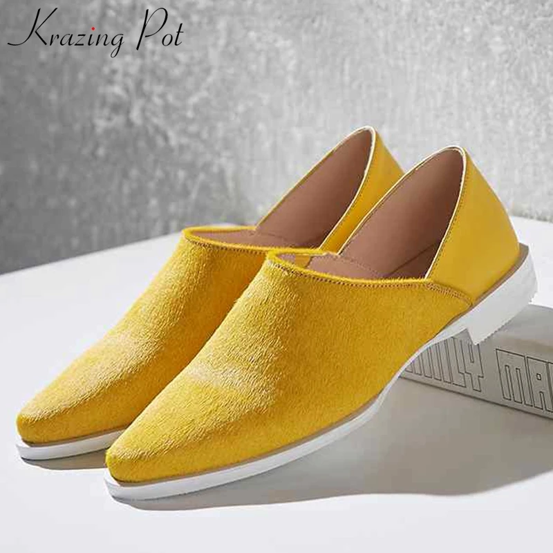 

Krazing Pot horsehair solid color concise designer beauty gentle girl Summer round toe Hollywood star low heels cozy pumps L09