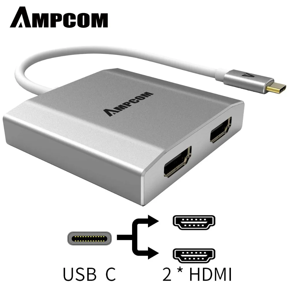

AMPCOM USB C to Dual HDMI Adapter MST Hub 4K UHD,HUB Splitter Adapter AV Converter for MacOS and Windows MacBook Pro, DELL, Yoga