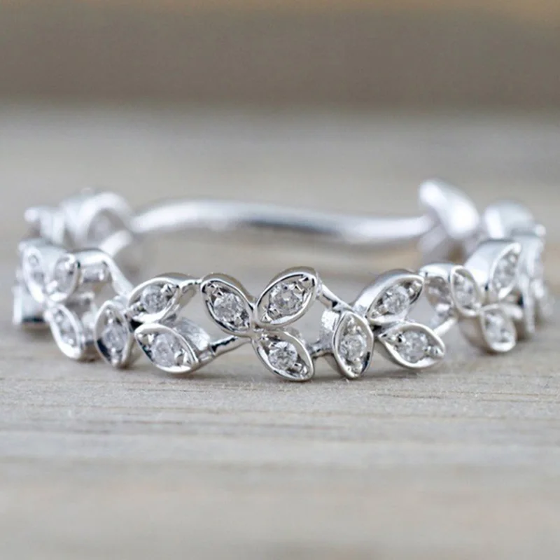 

Utimtree New Leaf Desgin Wedding Ring For Women Trendy Clear AAA Cubic Zirconia 925 Silver Rings Jewelry female anel Top Quality