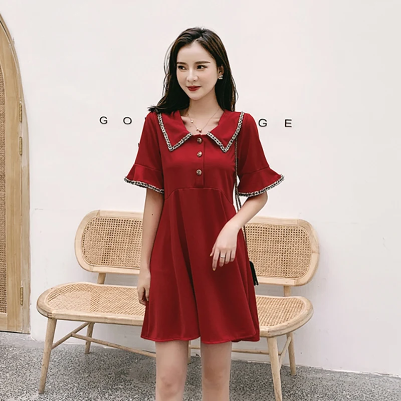 summer Women's Clothing dresses vintage style flare sleeve moda feminina vestidos verano peter pan collar short dresses new