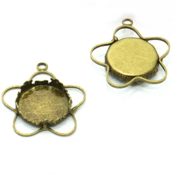 

Multi-color Wired Flower Pendant Setting Blank Resin Cabochons Bases Circle Crown Tray Bezel with Loop 15mm for DIY Findings