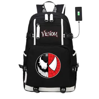 

New Spider-man Venom School Backpack Knapsack USB Charge Interface Laptop Travel Shoulder Bags