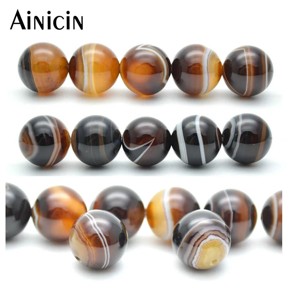

5pcs Natural Semi-precious Stone Black Onyx Silk Veins Loose Round Ball DIY Jewelry Making Beads