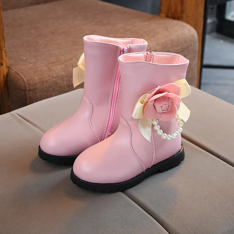 JGVIKOTO/ботинки для девочек модные детские ботинки принцессы с цветочным рисунком для девочек; теплая хлопковая Водонепроницаемая зимняя обувь для больших детей отделка бисером; 26-36