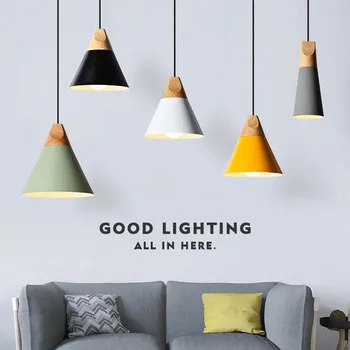 

Modern Hanging Lamp Nordic Light Wood Iron Nordic Led Pendant Lights Modern Pendant Ceiling Lamps for Bedroom Kitchen Luminária