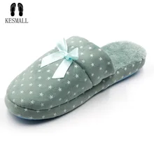 KESMALL indoor slippers women home slippers warm shoes woman Bedroom Winter Slipper Cartoon Bowtie Floor Home