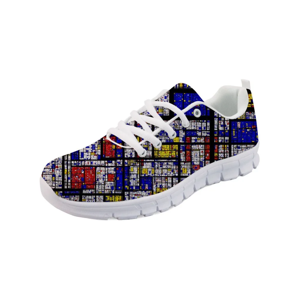 

Noisydesigns Modern Colorful Mondrian Grid Casual Sneakers Walking Flats Chaussures Femme Sapato Breathable Female -AQ