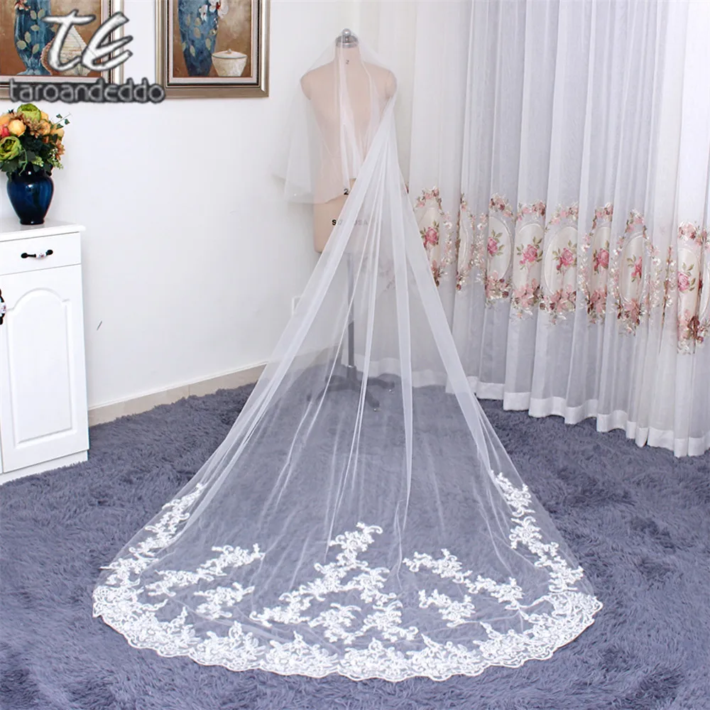 White/Ivory 3 Meter Wedding Veils Face Cover Bridal Veil Long Lace Edge Bridal Veil Wedding Head