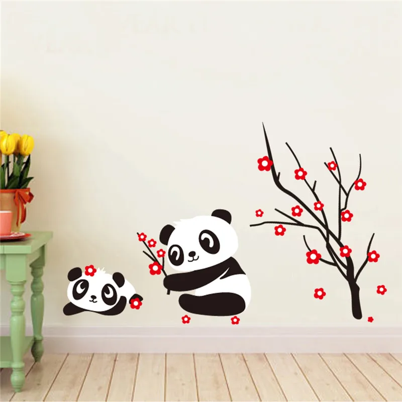 Cute Panda Plum Blossom Flower Removable Waterproof Pvc Decals